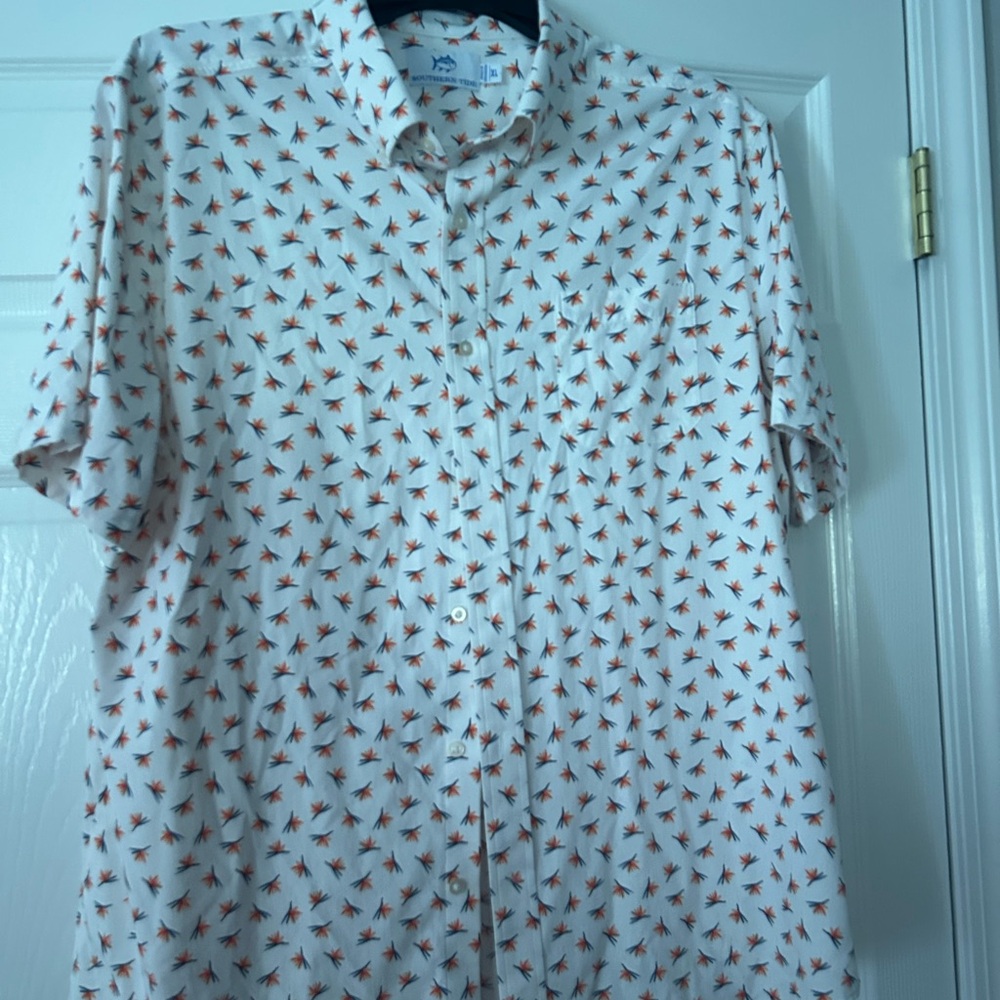 Southern Tide White and Orange Dress Shirt